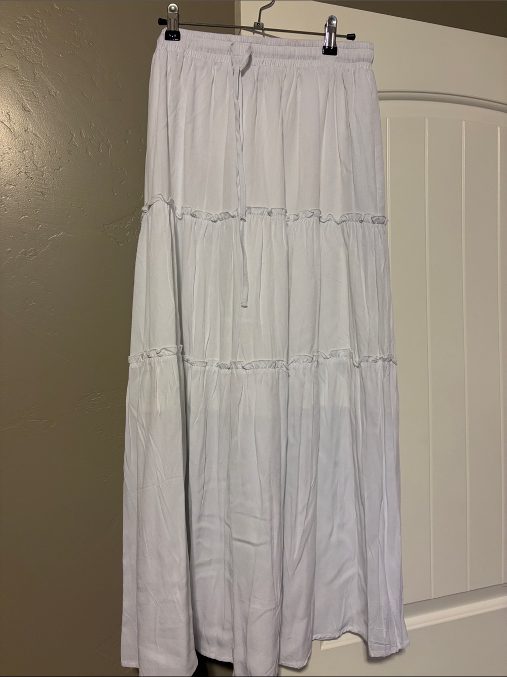 Classic White Tiered Maxi Skirt with Drawstring Waist